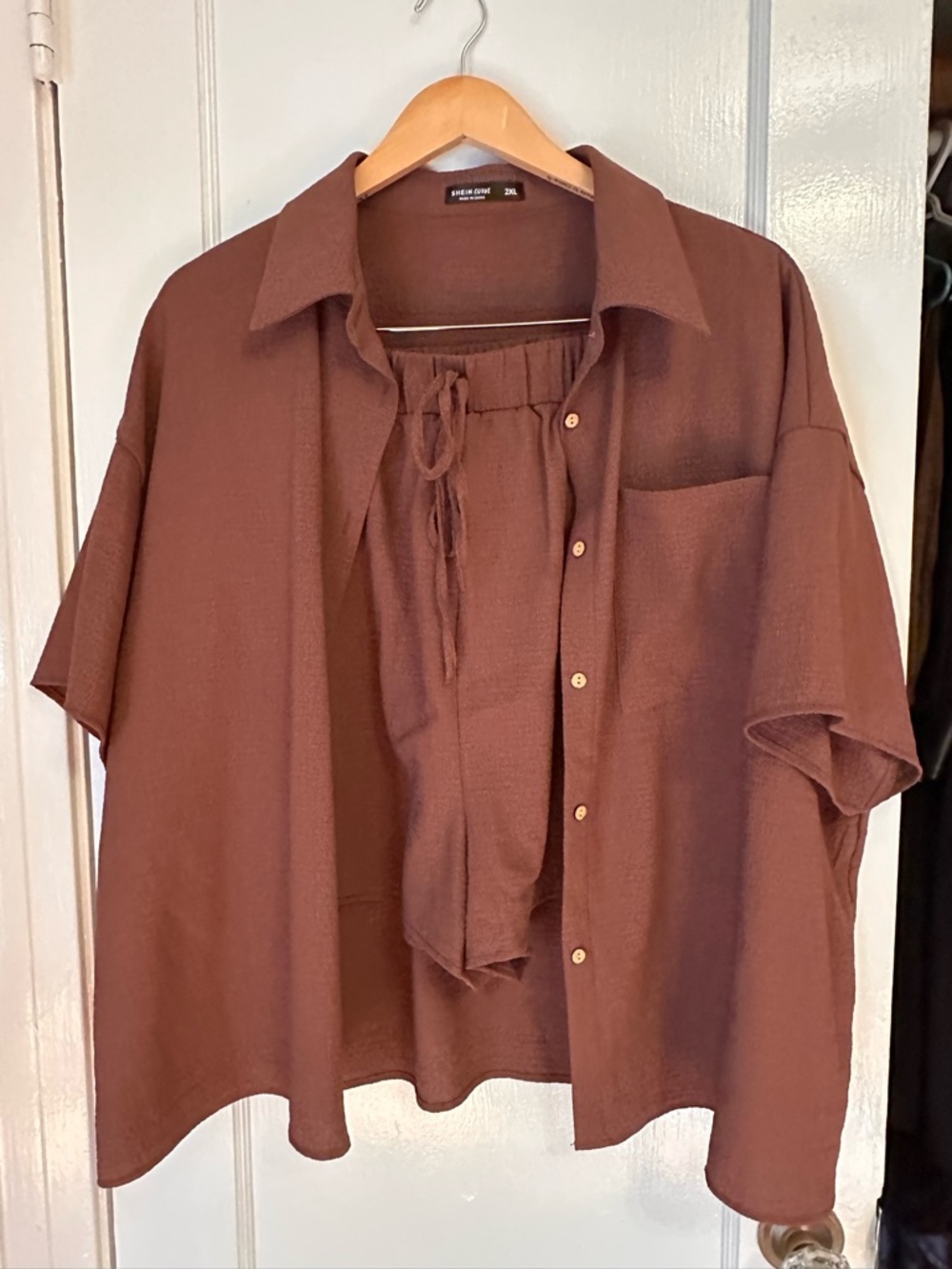 SHEIN Mauve Brown Two-Piece Button Front Shirt Set